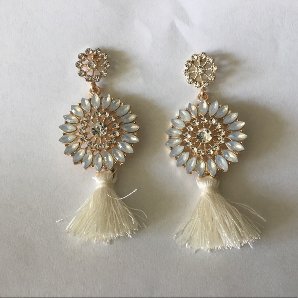 Jewelry - Ivory Crystal Tassel Earrings